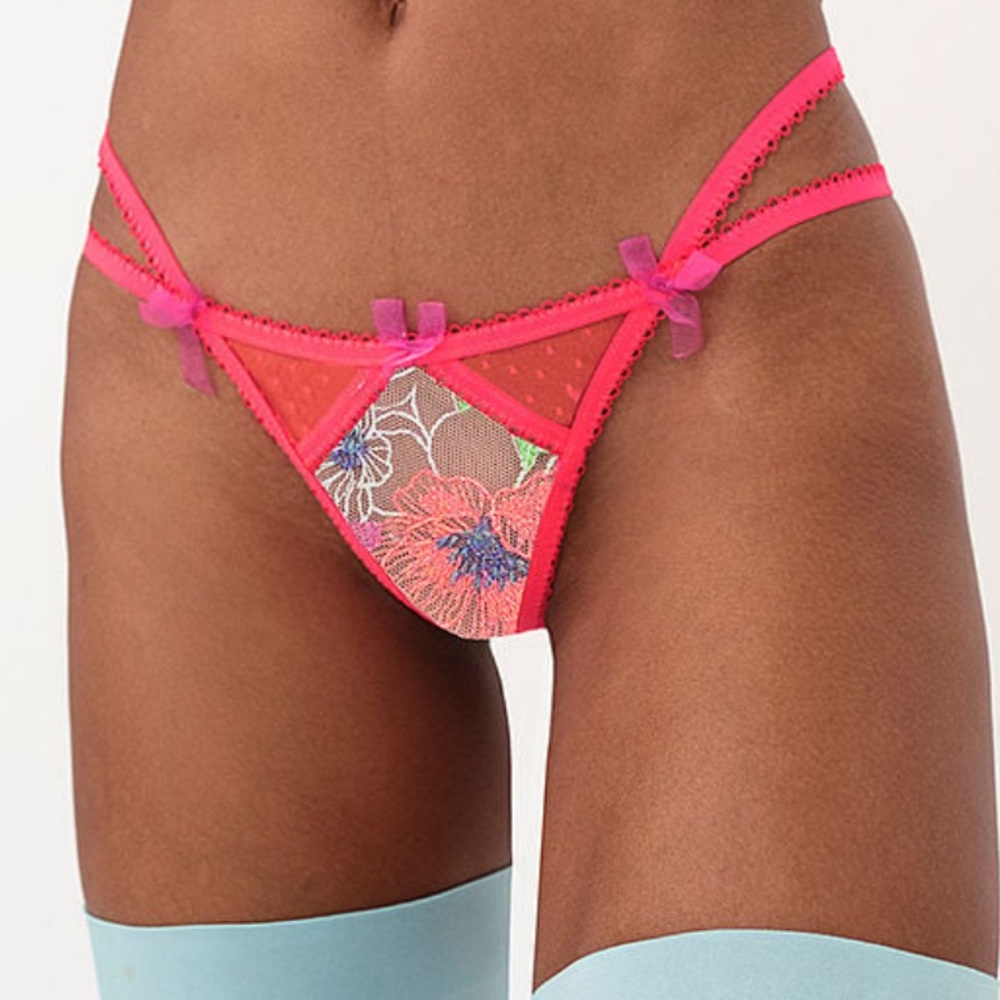 For Love and Lemons Shimmer Zinnia Embroidery Thong Panty.